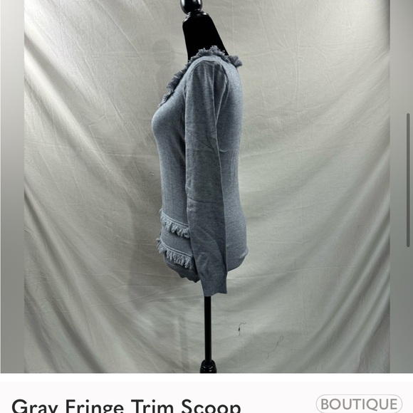 Gray Fringe Trim Scoop Neck Sweater NWOT - Picture 2 of 4